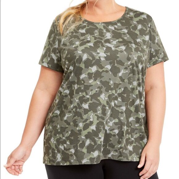 Ideology Tops - Ideology Plus Size Printed Keyhole Camo Top